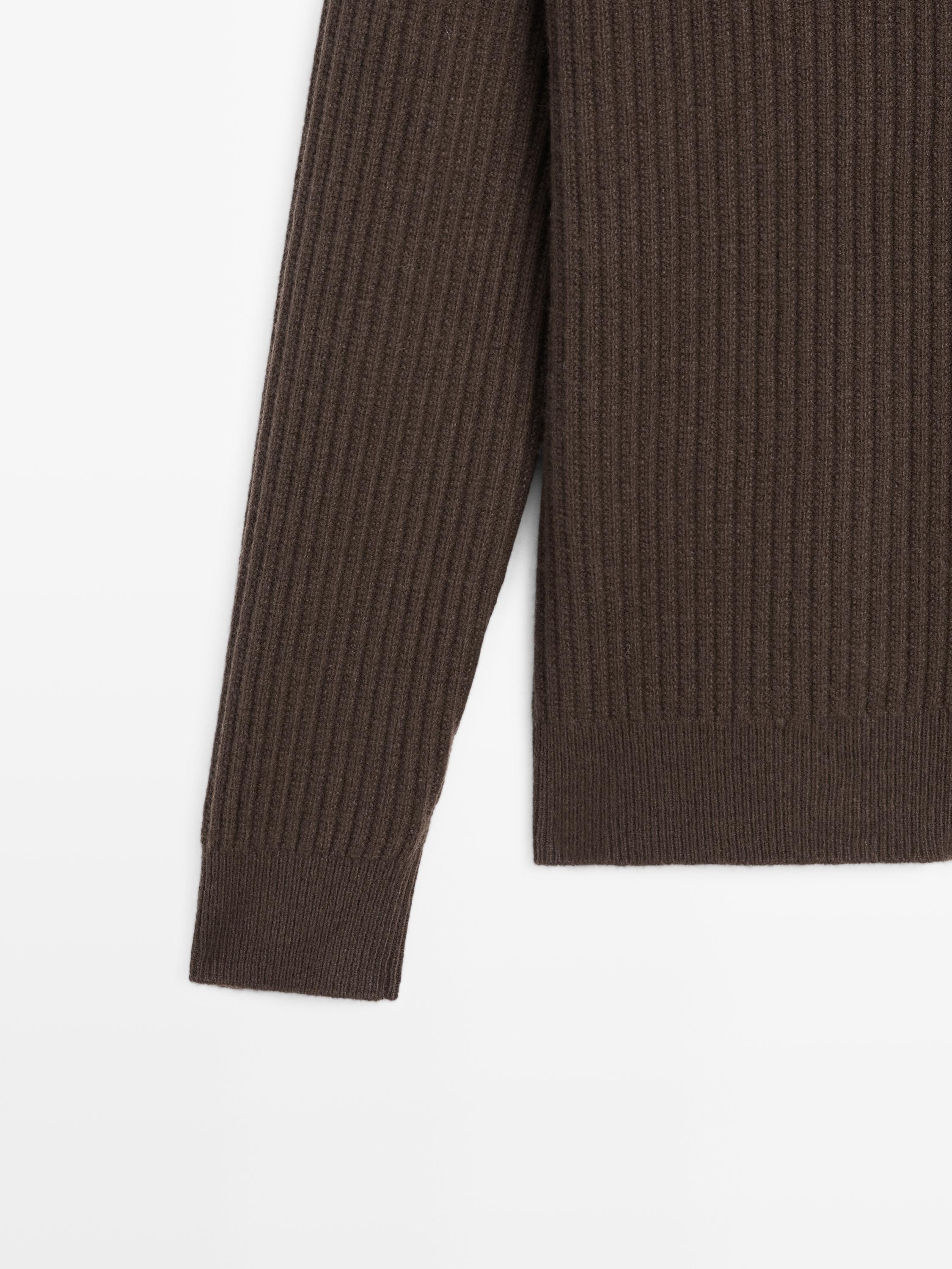 Wool blend zip-up knit cardigan